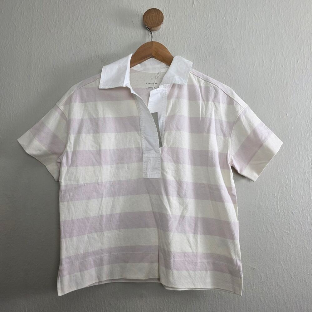 Everlane Orchid Stripe Polo Shirt Size XS Purple White Short Sleeve Cotton NEW - Picture 4 of 11